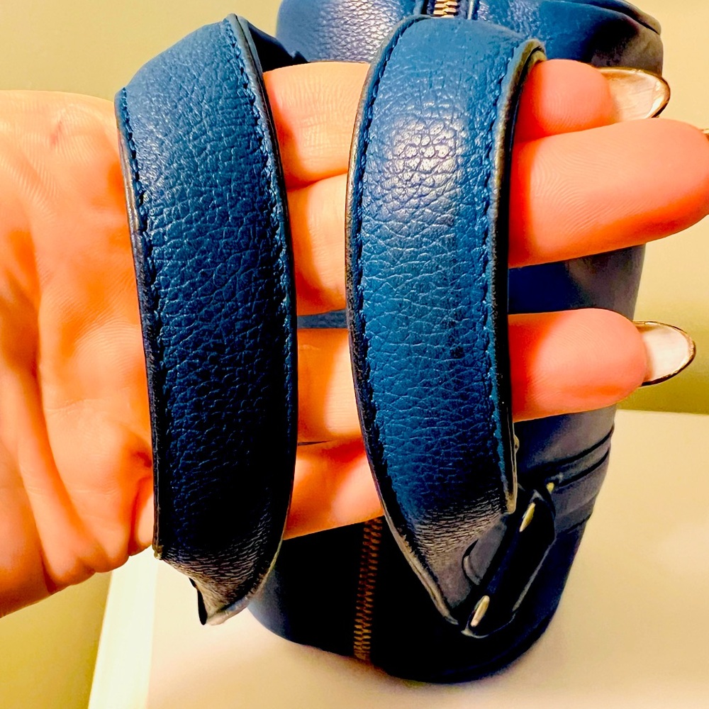 Authentic MCM Mini Boston Bag Blue Leather - Picture 9 of 16